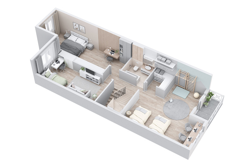 Визуализация 3d планировки квартиры с мебелью изображение 8