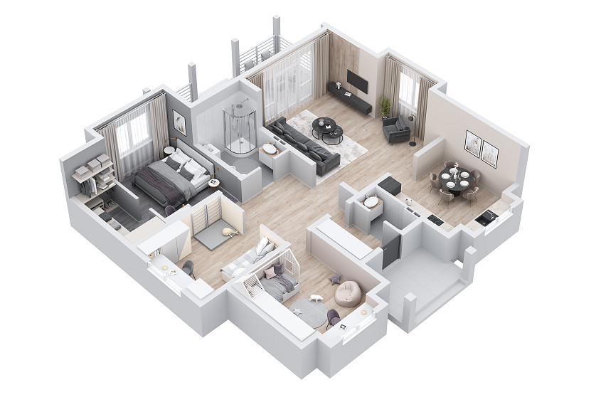 Визуализация 3d планировки квартиры с мебелью изображение 6